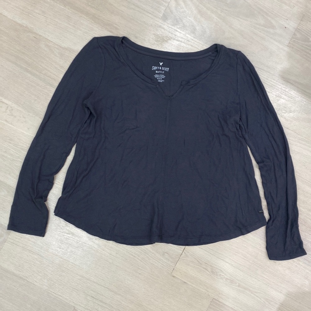 American Eagle Soft & Sexy Waffle Long-Sleeve Shirt - Medium